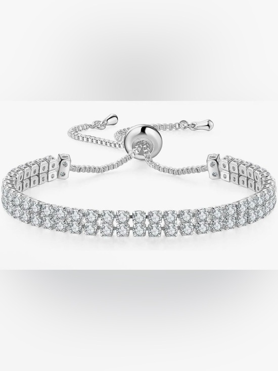 Adina Eden Jewelry - Silver 3MM CZ Double Band Tennis Bracelet Adjustable Size Slider Closure